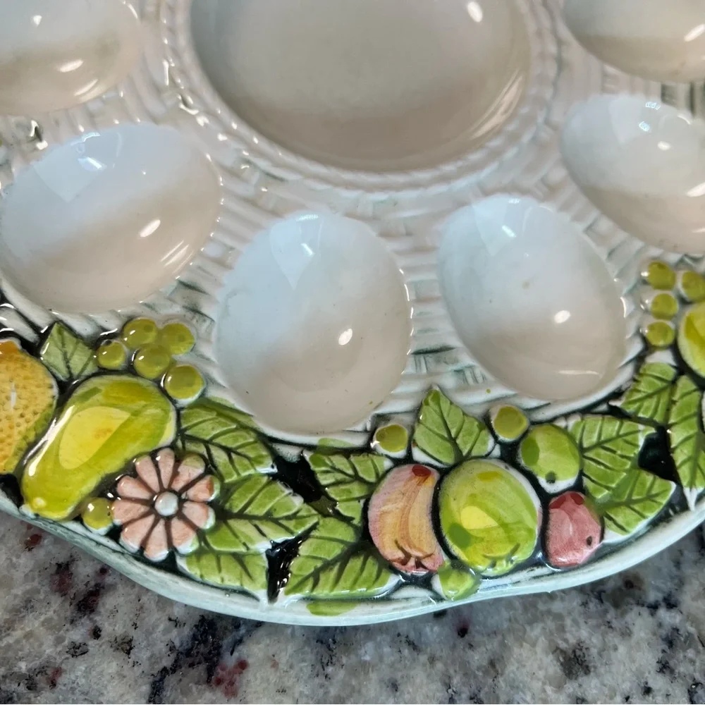 Vintage 1970’s Norleans Deviled Egg Plate Ceramic Serving  Easter Cottagecore